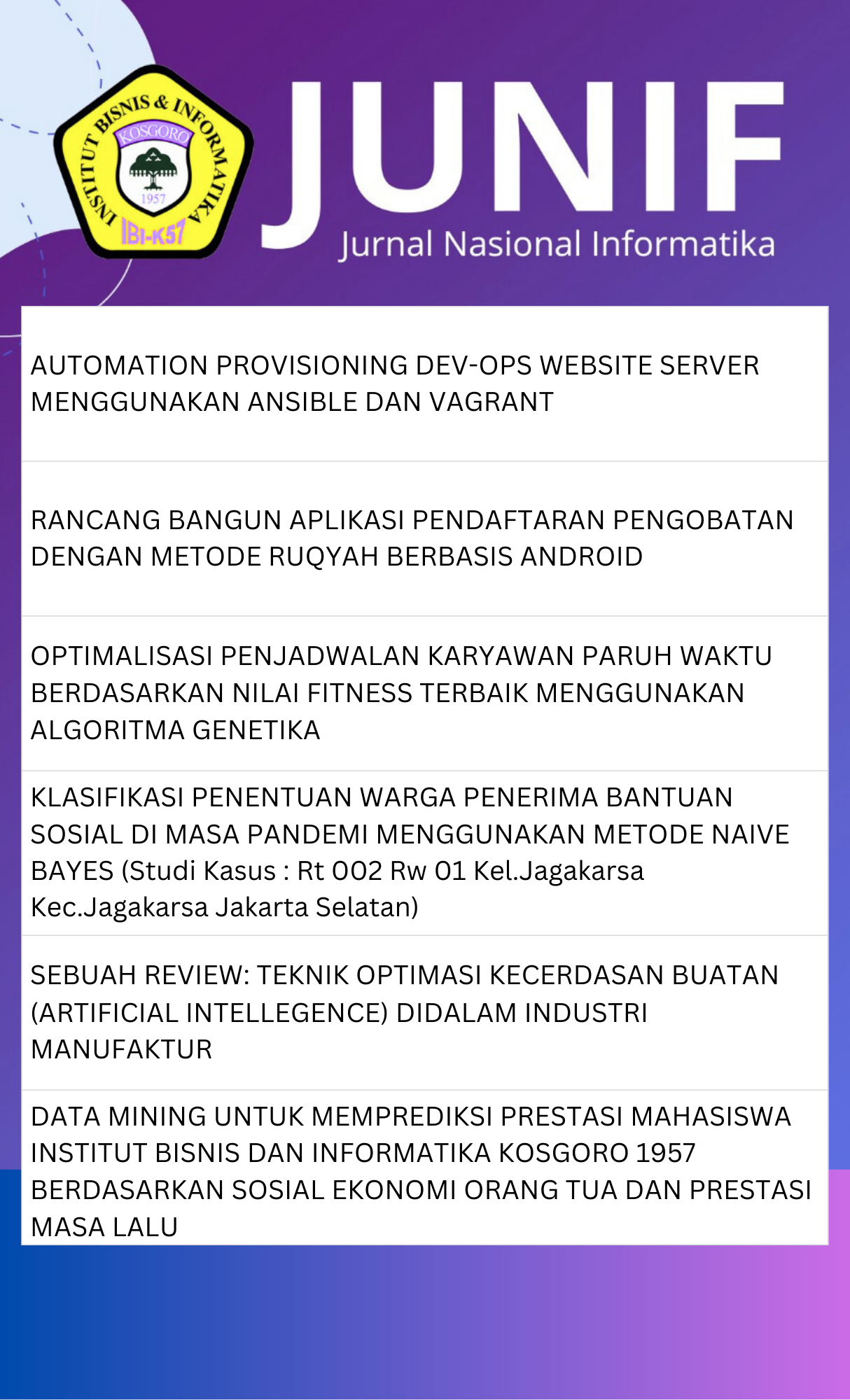 JUNIF: Jurnal Nasional Informatika